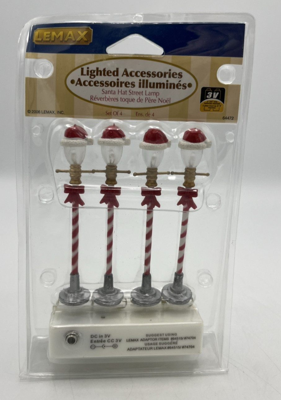 2006 Lemax Lighted Accessories Santa Hat Street Lamps Set of 4 64472