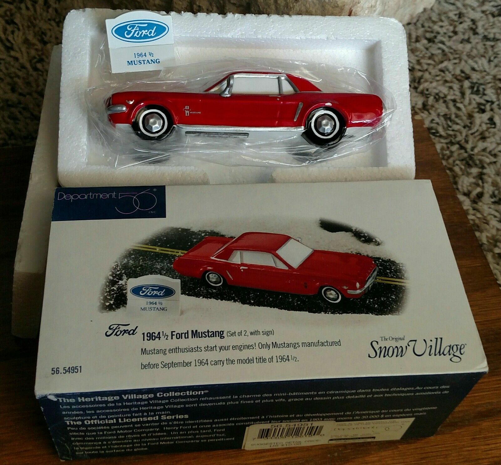 1964.5 Ford Mustang red #54951 Snow Village Department 56 -BUYER GUARANTEE