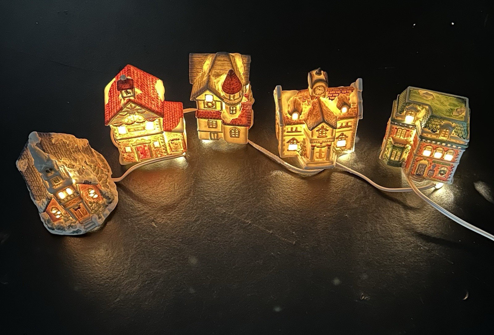 Mervyns 1993 Christmas Village Square 5 Piece Miniature House Christmas Set