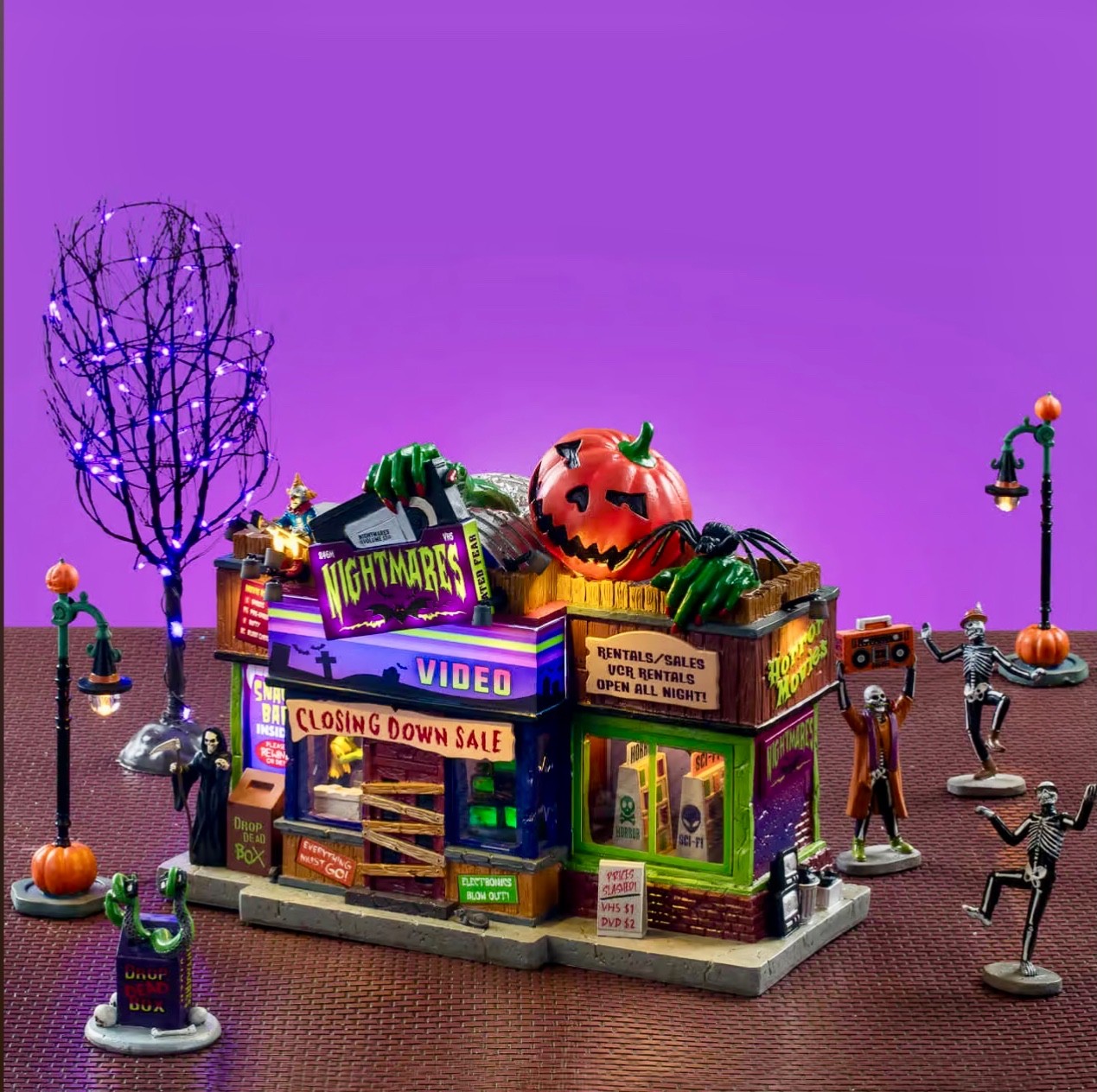 2025 LEMAX SPOOKY TOWN Halloween Village Set of 10 NIGHTMARES VIDEO #36667