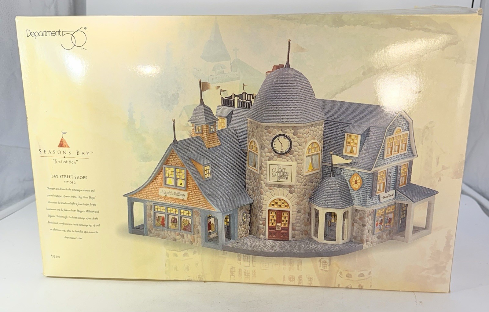 Dept 56 Seasons Bay – Bay Street Shops Set of 2 W/Maggies Millinery & Light 1998