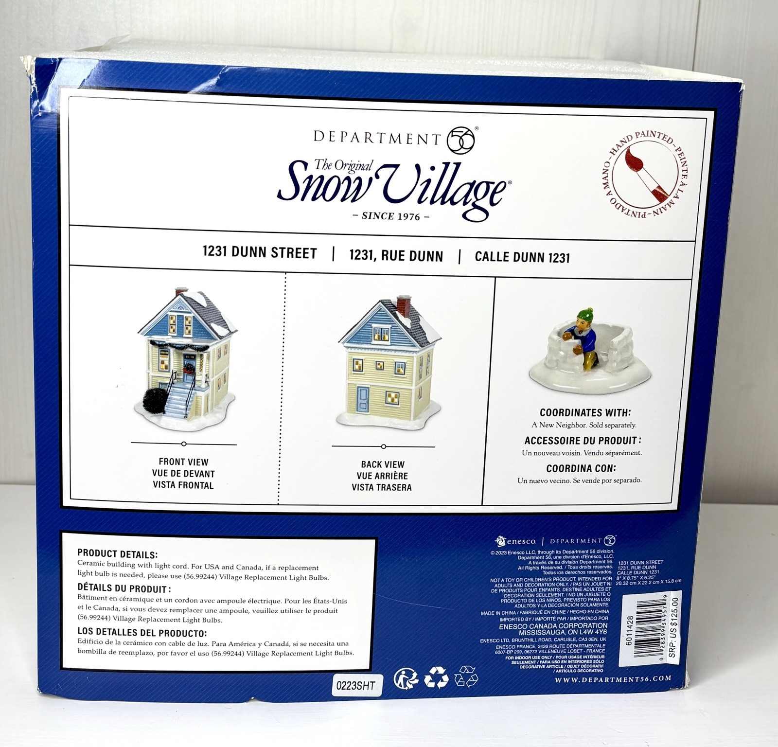 Department 56 Snow Village 1231 Dunn Street 2023 Lighted Yellow House 6011428