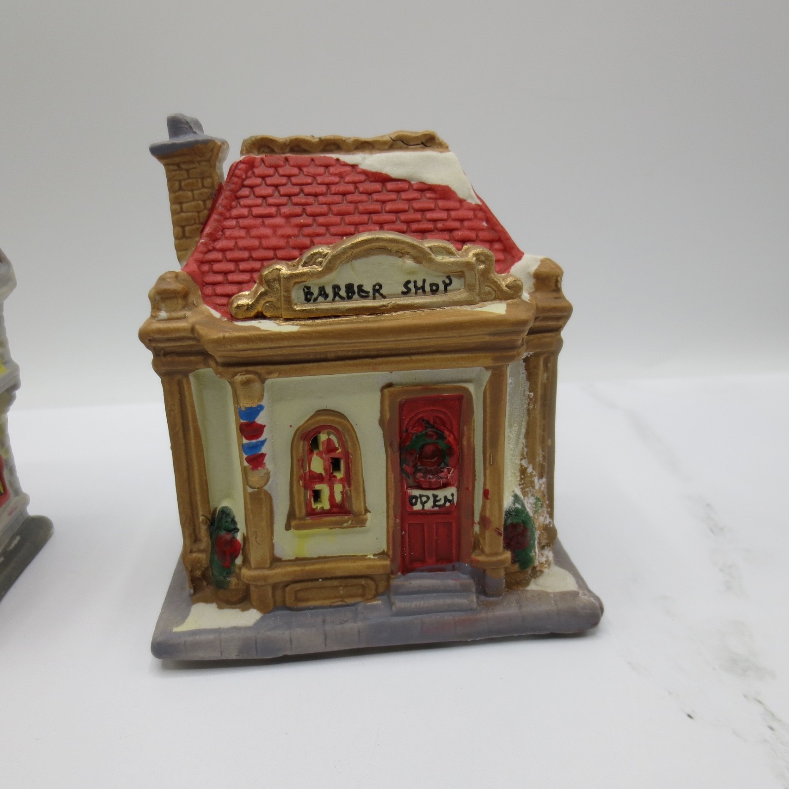 Lot Of 2 Christmas Village Houses Jewelry Shop And Barber Shop Home Decor