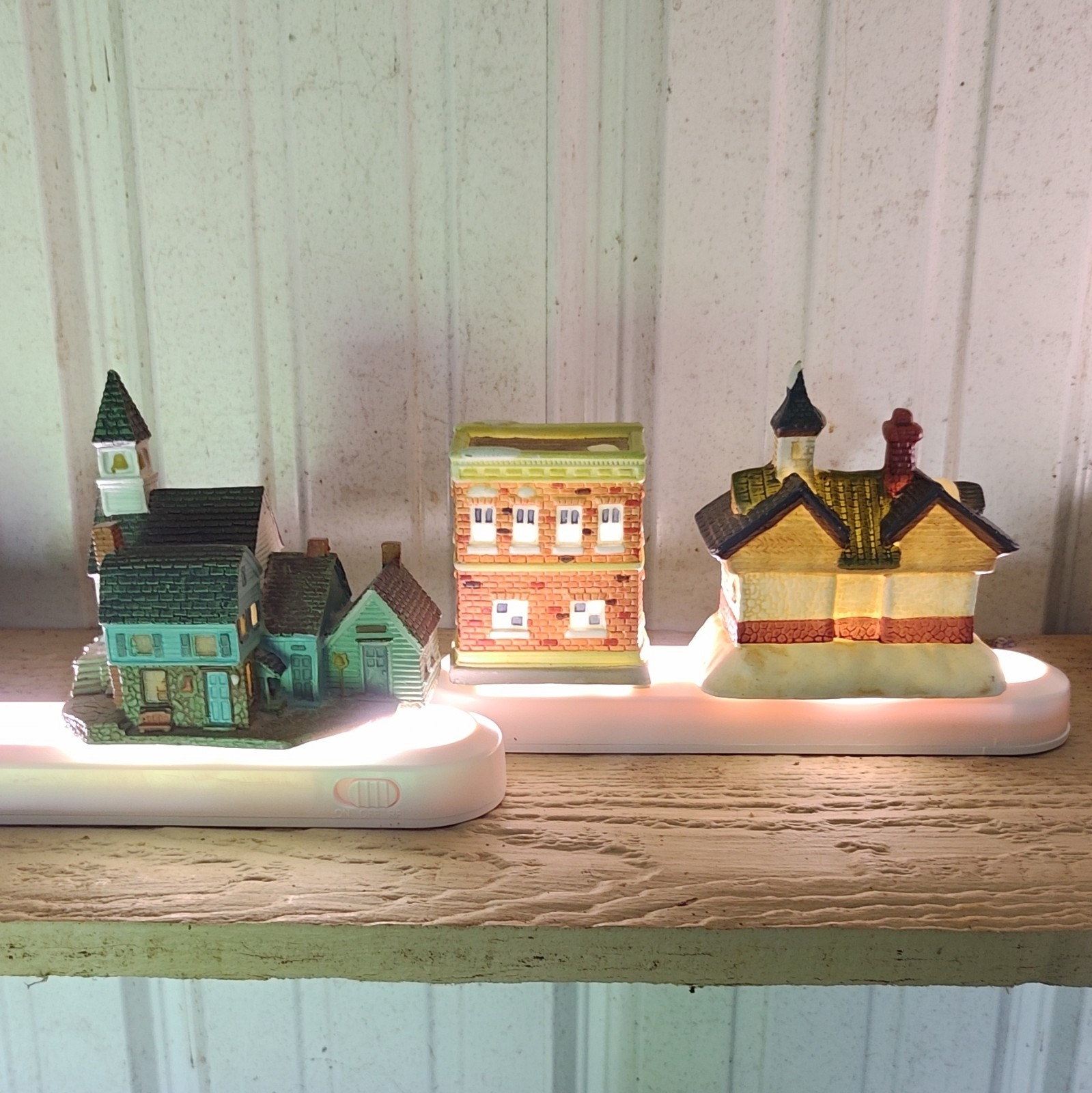 Illuminated Ceramic Christmas Village Houses Set of 3 Dickens Victorian