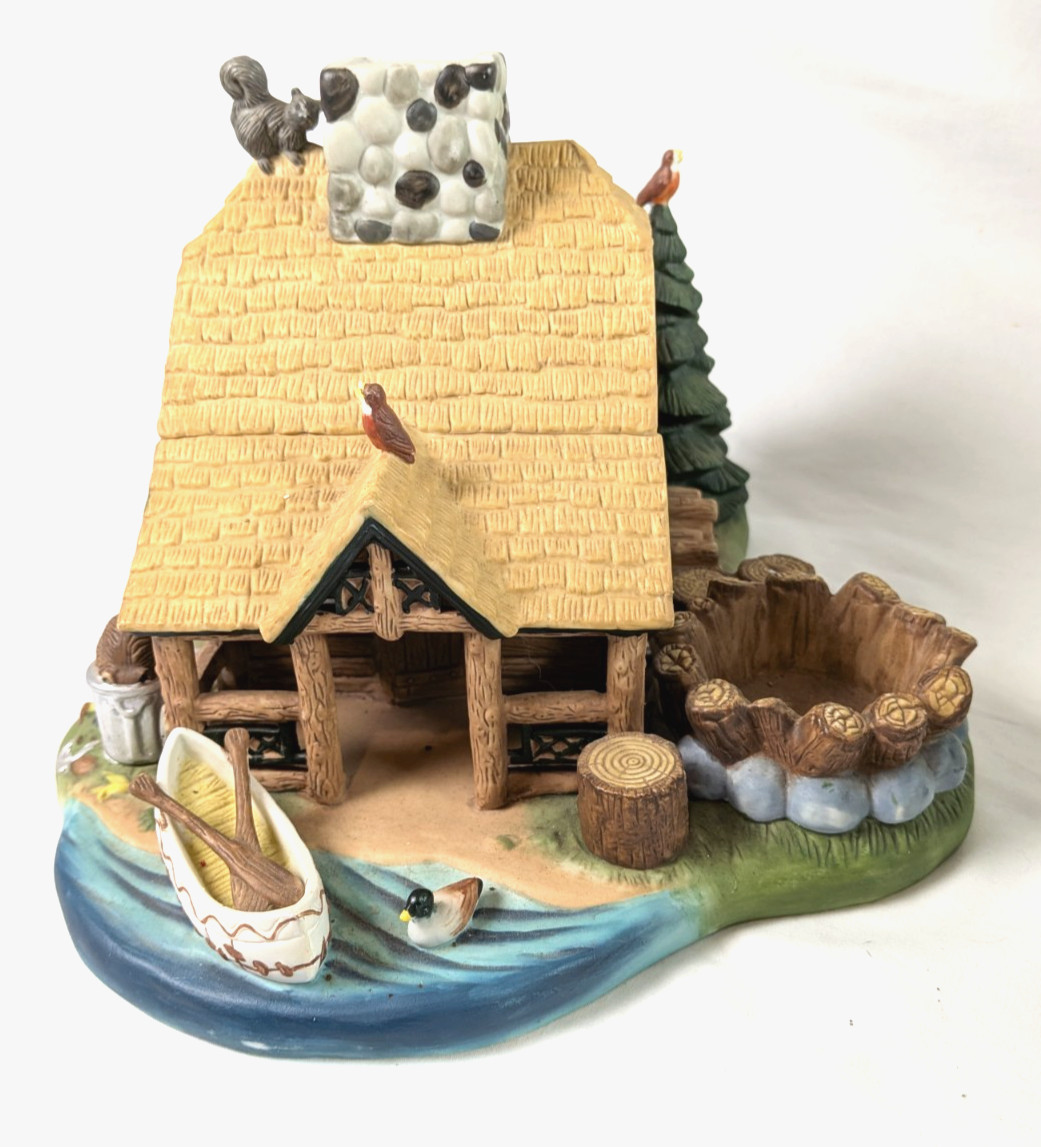 Partylite Gone Fishin’ Tealight House P7305 Fishing Cabin Village Scene Vintage
