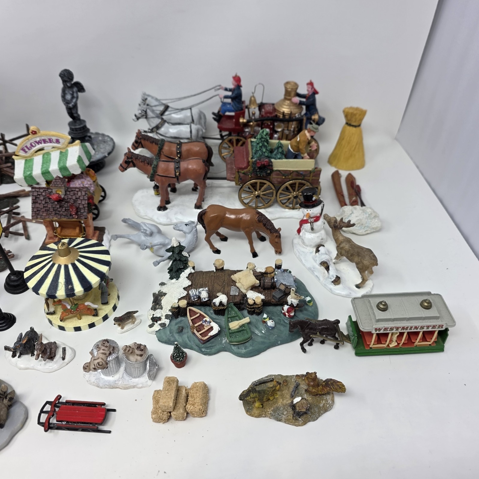 Lot of 35 Mini Resin Christmas Village Figurines Animals and Objects Accessories
