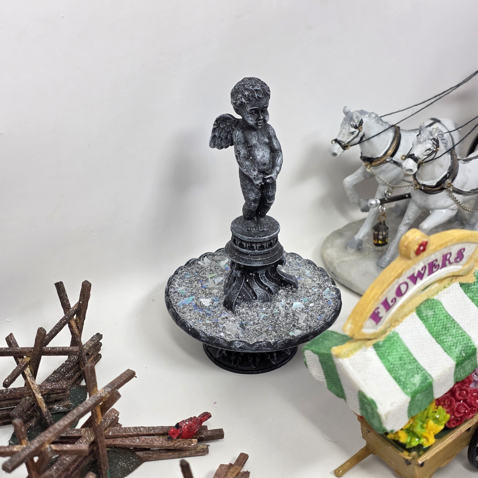 Lot of 35 Mini Resin Christmas Village Figurines Animals and Objects Accessories