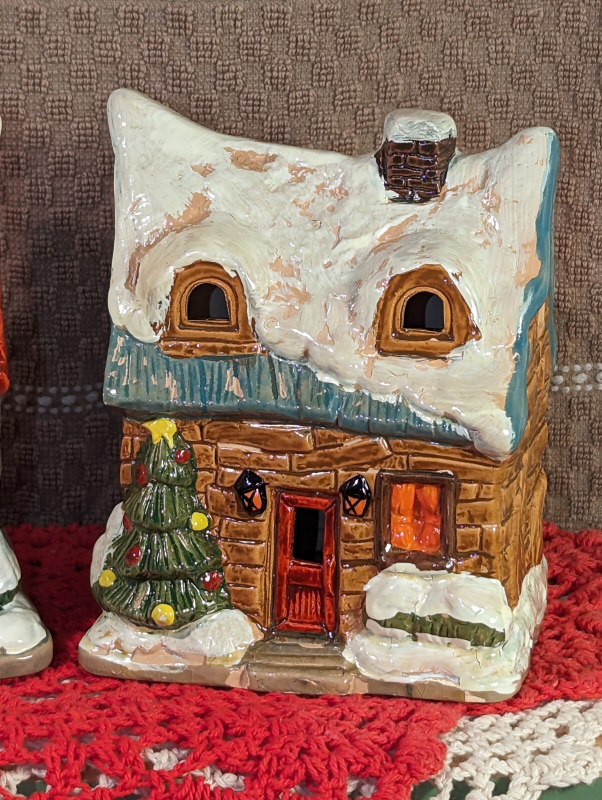 Christmas Village Houses Set Of Two Vintage Painted Taiwan, Can Be Lighted CUTE!