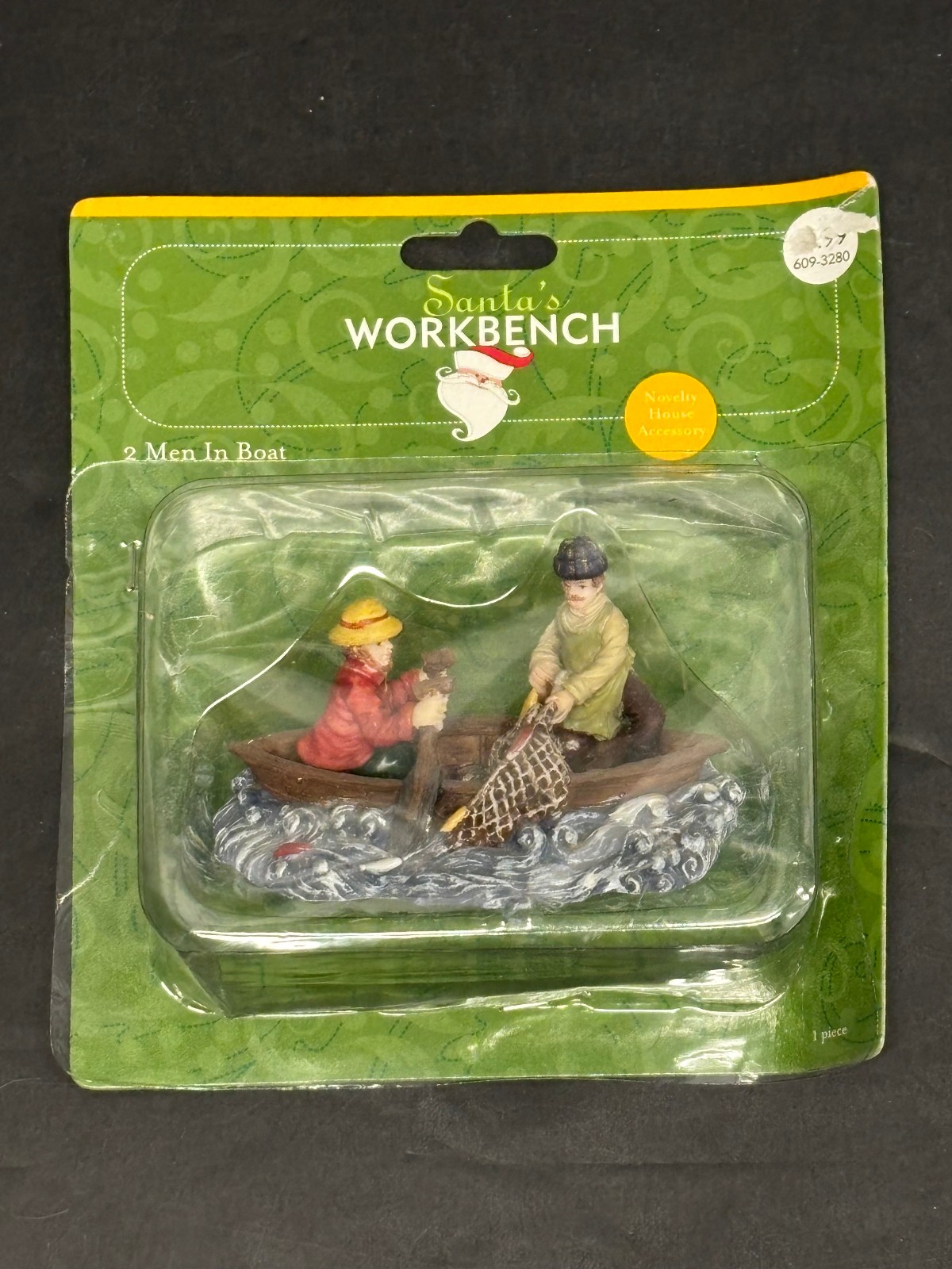 O’well 2 Men In Boat Christmas Village Figurine Accessory Santa’s Workbench