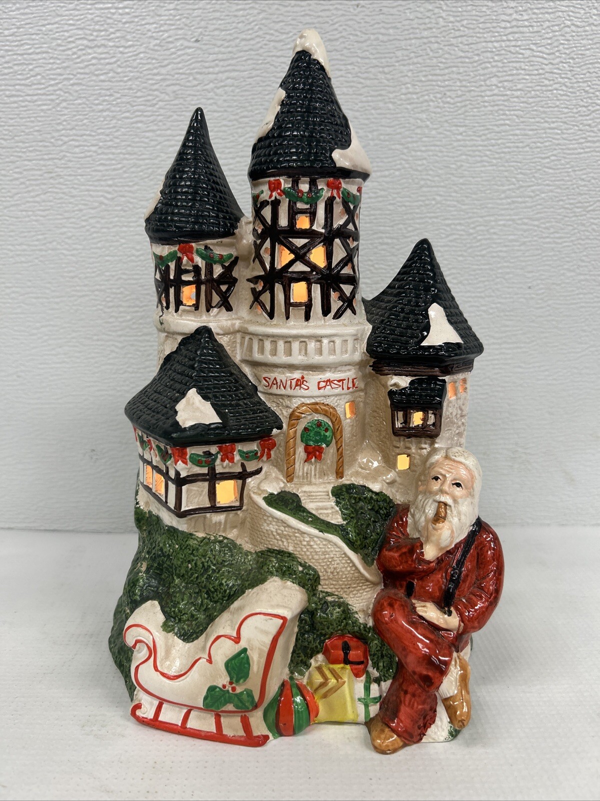 Brinn’s Ceramic Village Collection “Santa’s Castle” Nite Lite Tested Good 1987