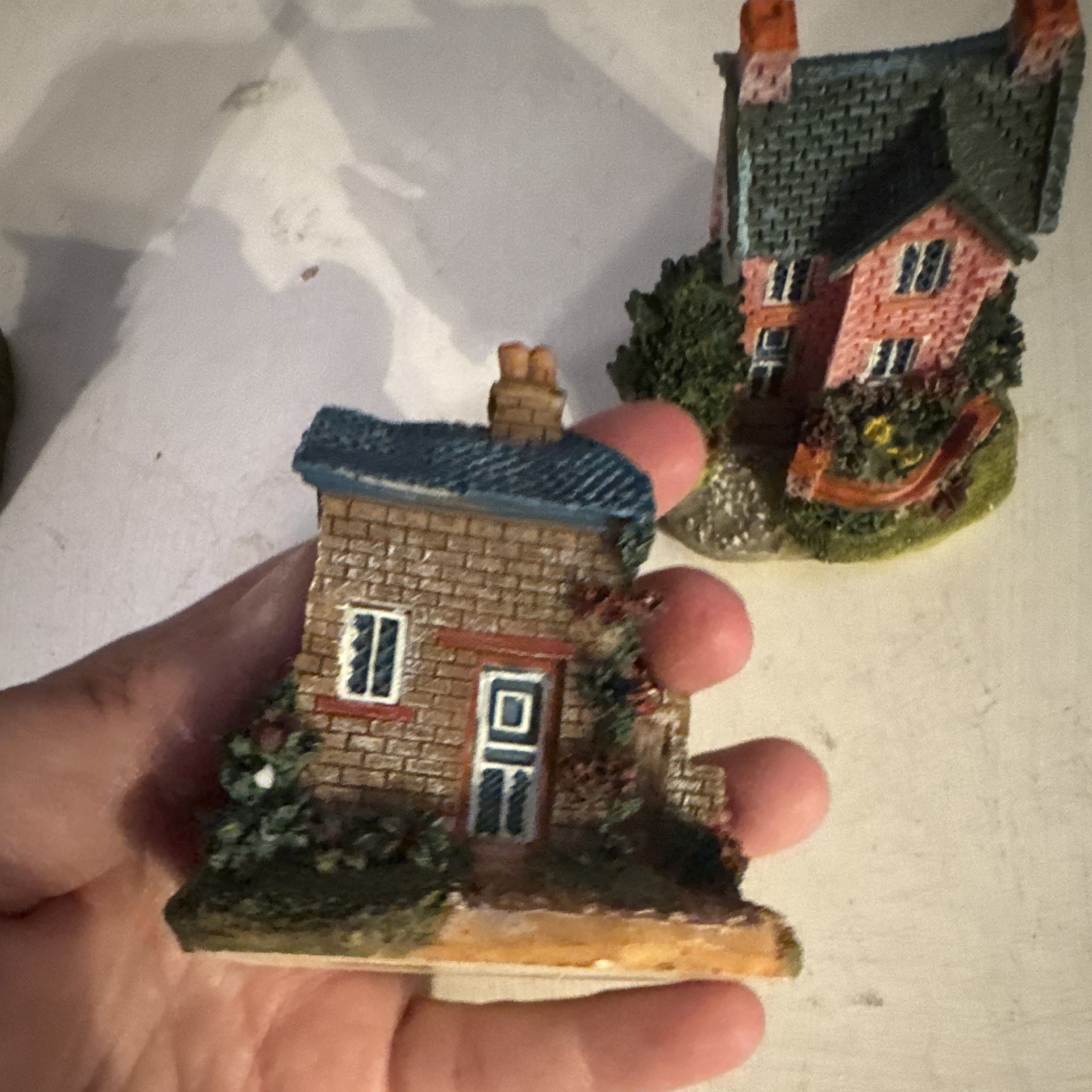 Hand-Painted Resin Miniature Cottage Houses Set of 3 Multicolor Display