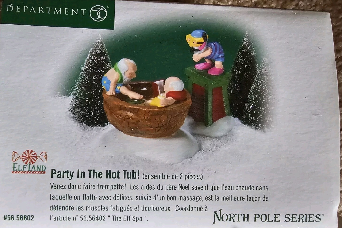 DEPT 56 NORTH POLE ELF LAND Village Accessory PARTY IN THE HOT TUB Elves