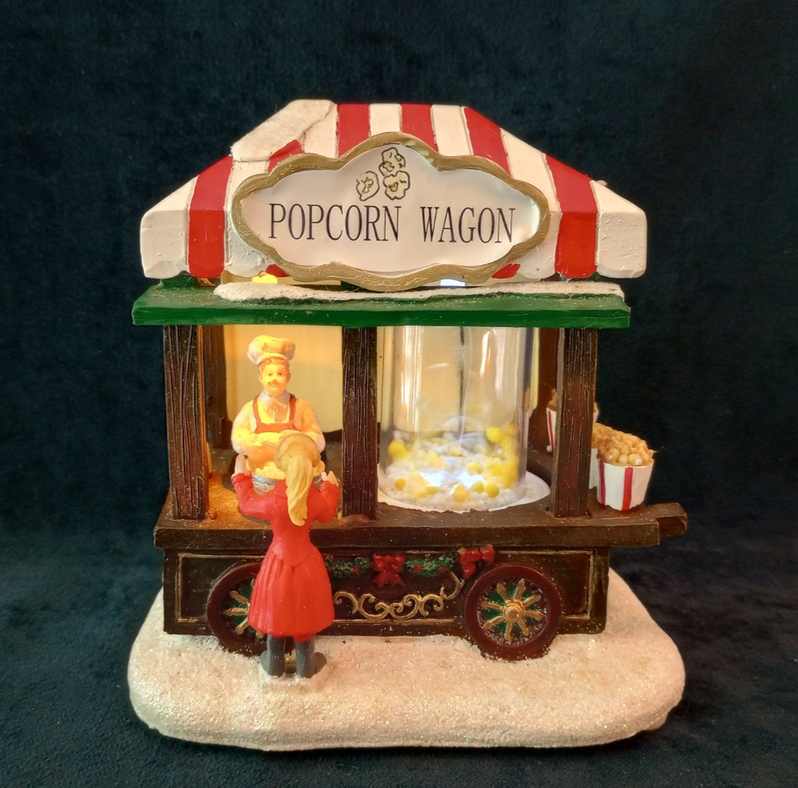 St Nicholas Square Popcorn Wagon w/ Light Moving Popping Corn Christmas Village