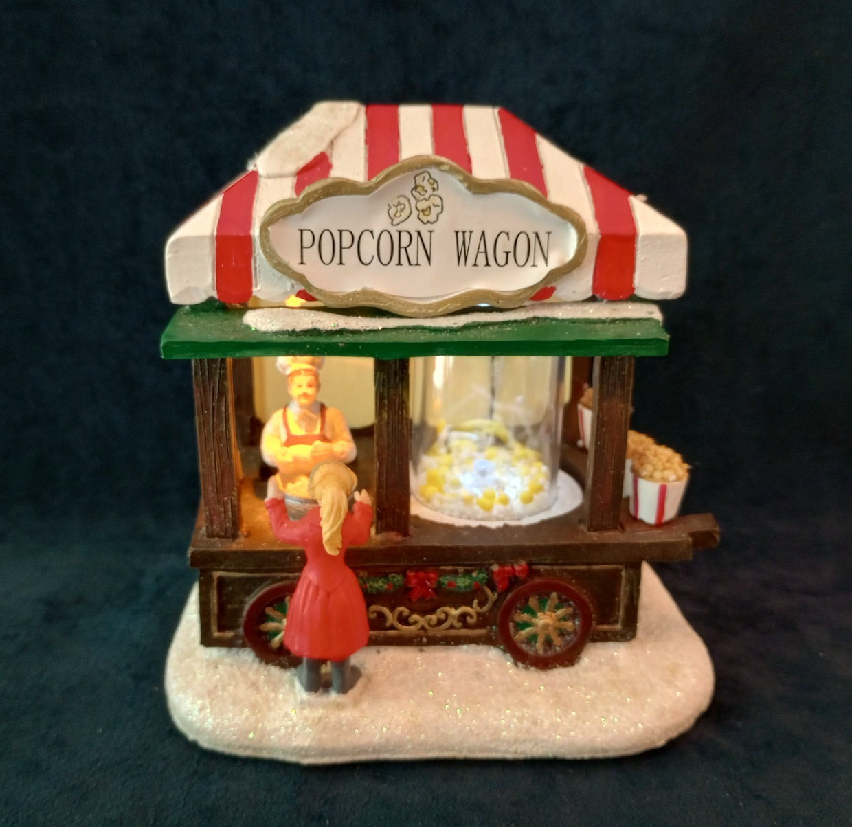 St Nicholas Square Popcorn Wagon w/ Light Moving Popping Corn Christmas Village