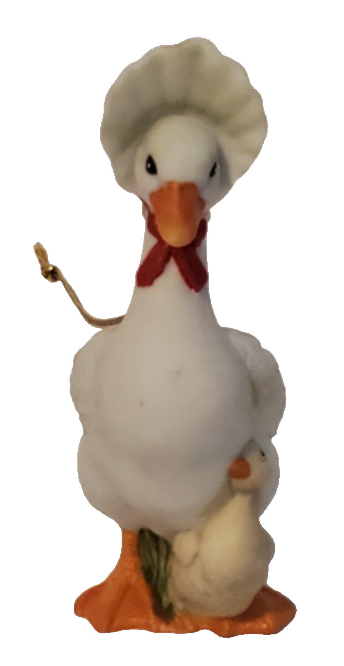 Vintage Porcelain Christmas Ornament Goose with baby and bonnet