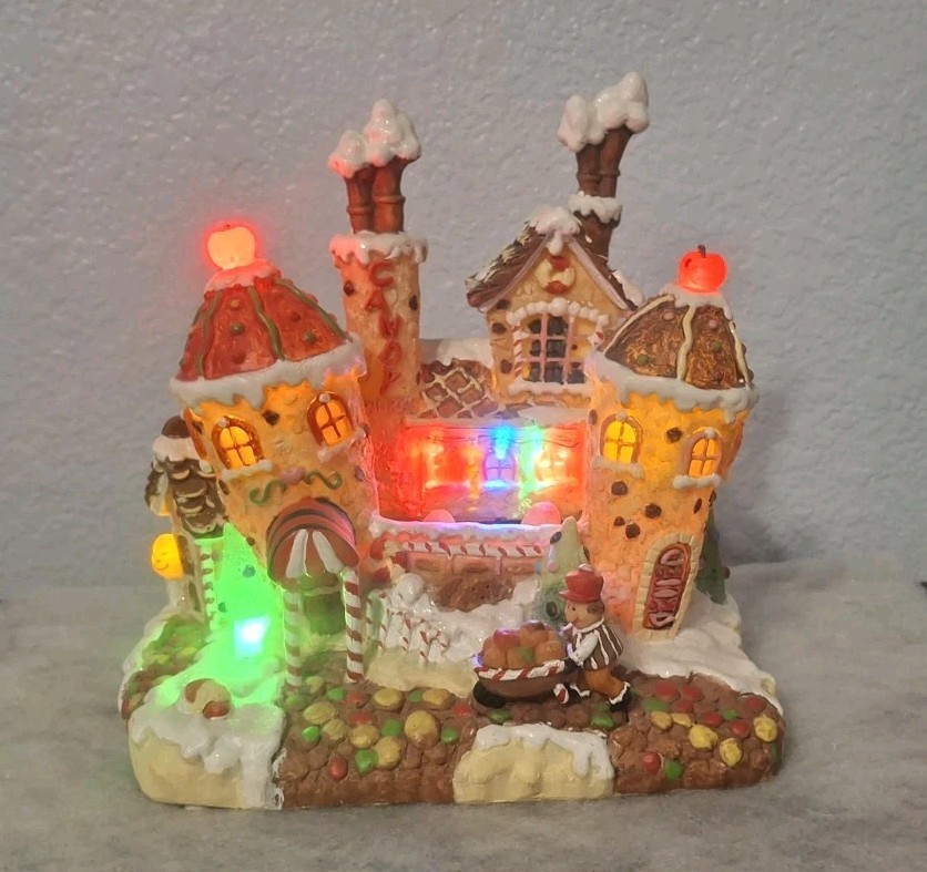 RARE Animated Candy Factory Gum Drop Ginger Bread House Store Christmas Village