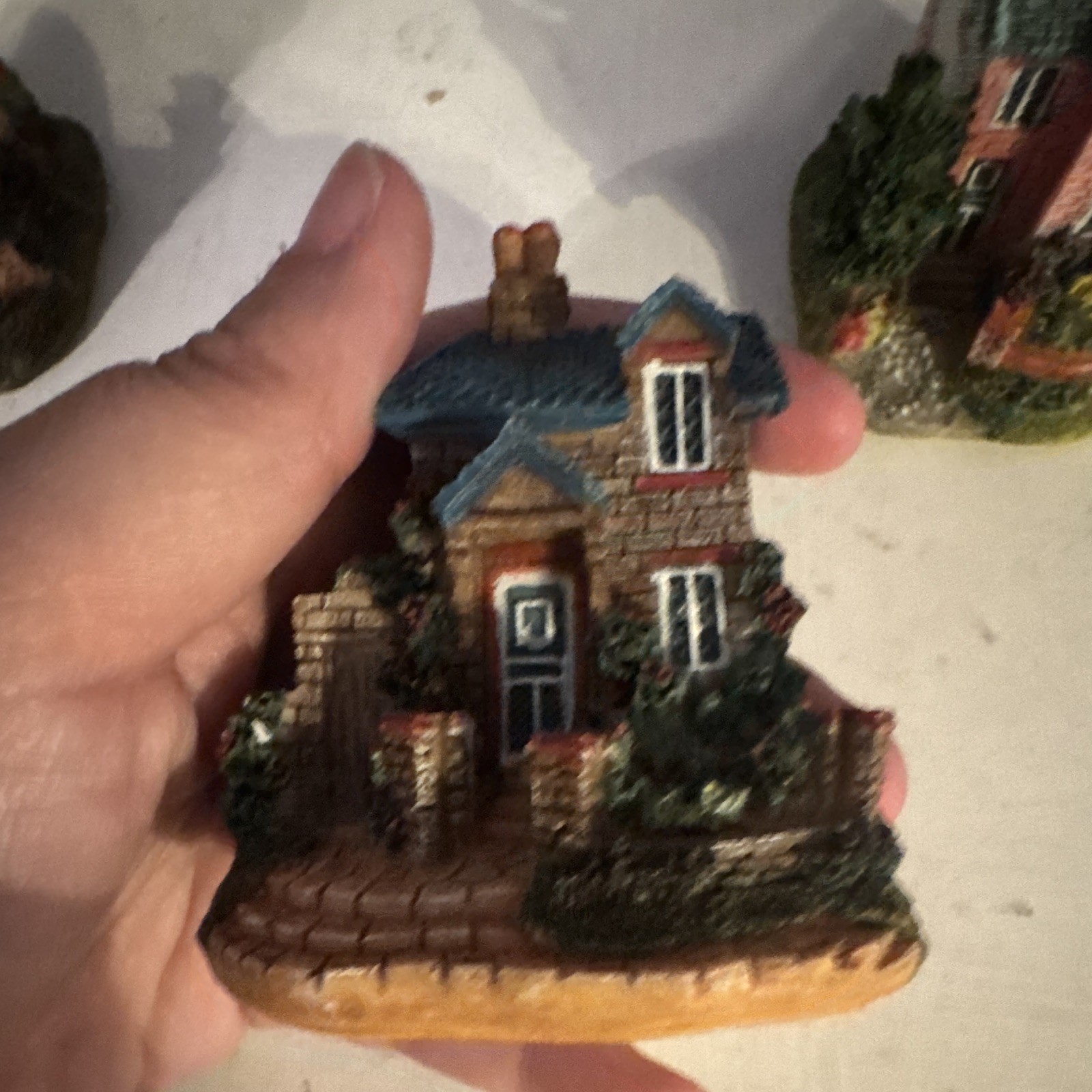Hand-Painted Resin Miniature Cottage Houses Set of 3 Multicolor Display