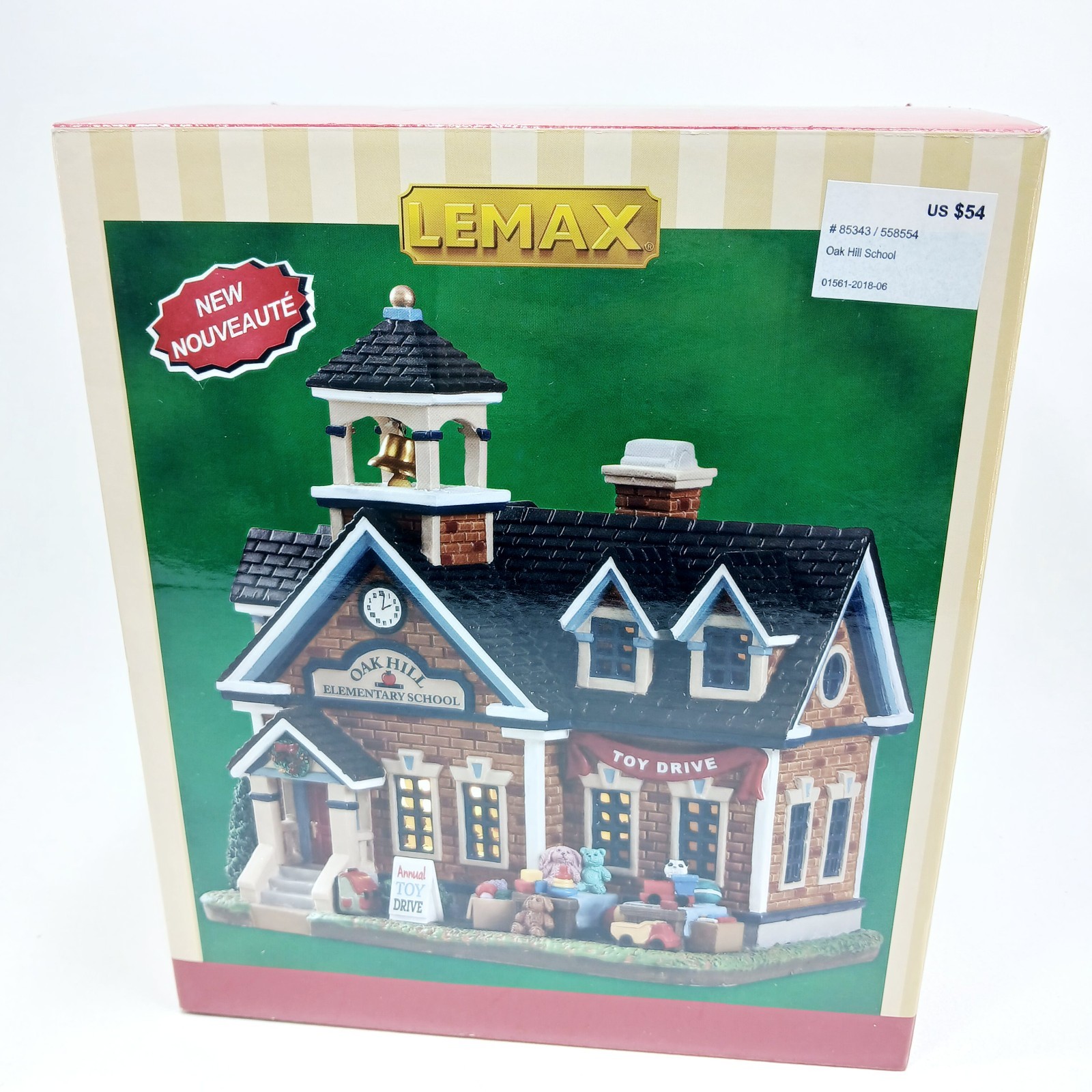 2018 Lemax Oak Hill Elementary School Toy Drive Village Collection NEVER OUT BOX