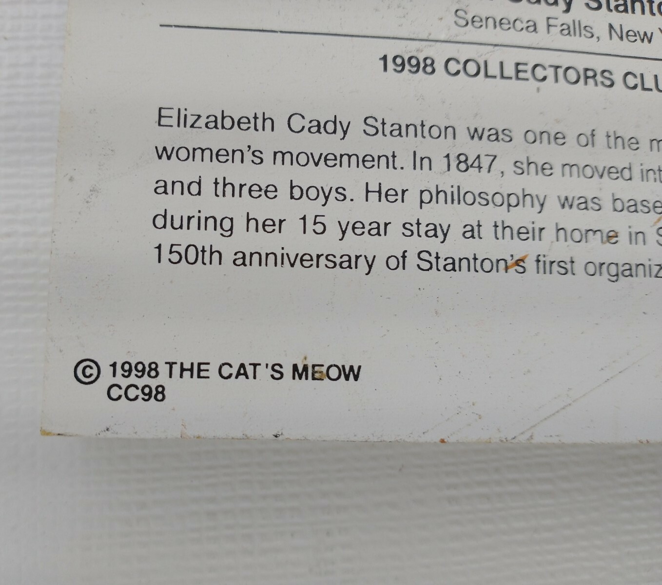 1998 The Cat’s Meow Elizabeth Cady Stanton House Collectors Club Faline 98