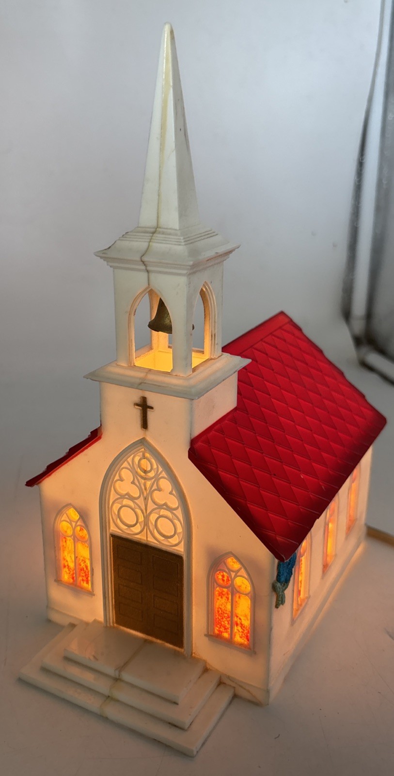 Vintage 1950’s Lighted Christmas Church Cathedral 6.5×9.5×4” Works!