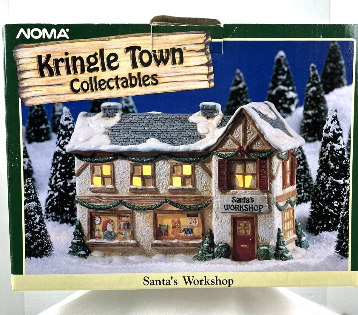 1992 Noma Kringle Town Santa’s Workshop Christmas Village Lighted Snowy Holiday