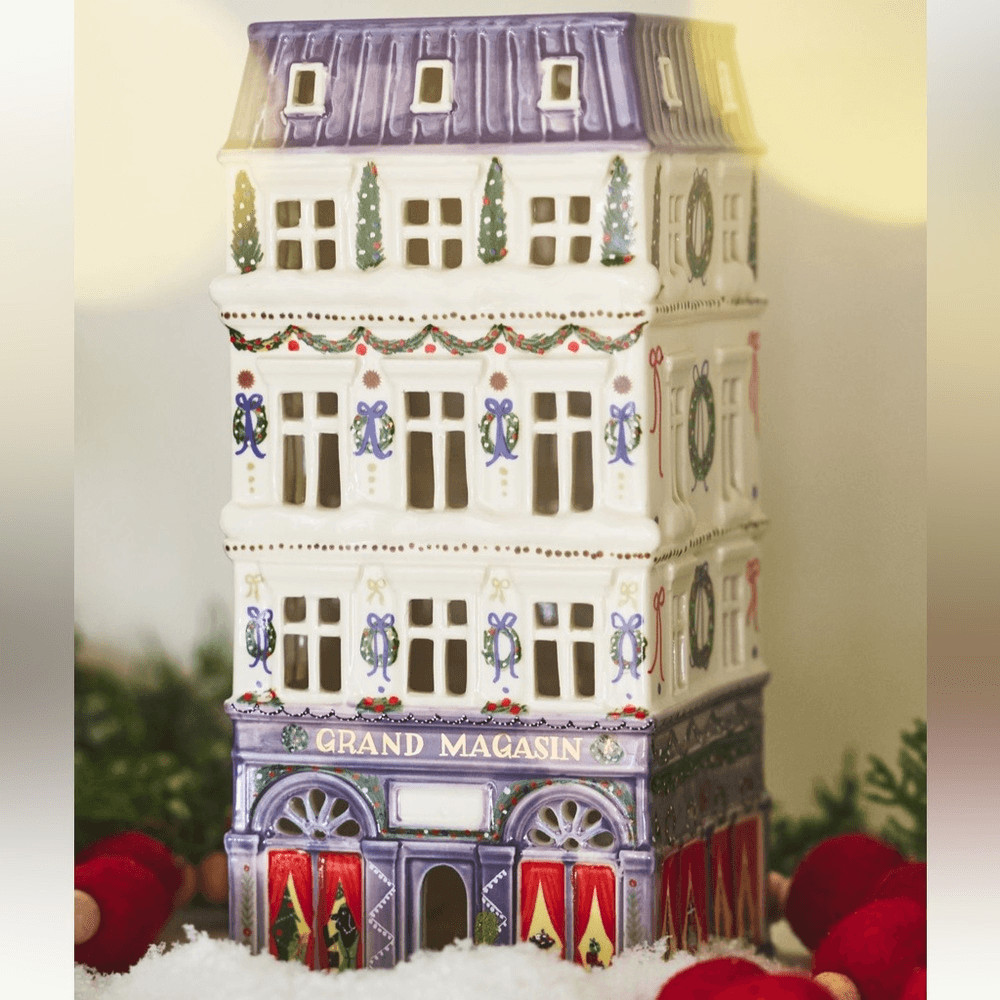 NWT ANTHROPOLOGIE Ceramic Holiday House Department Store Purple White