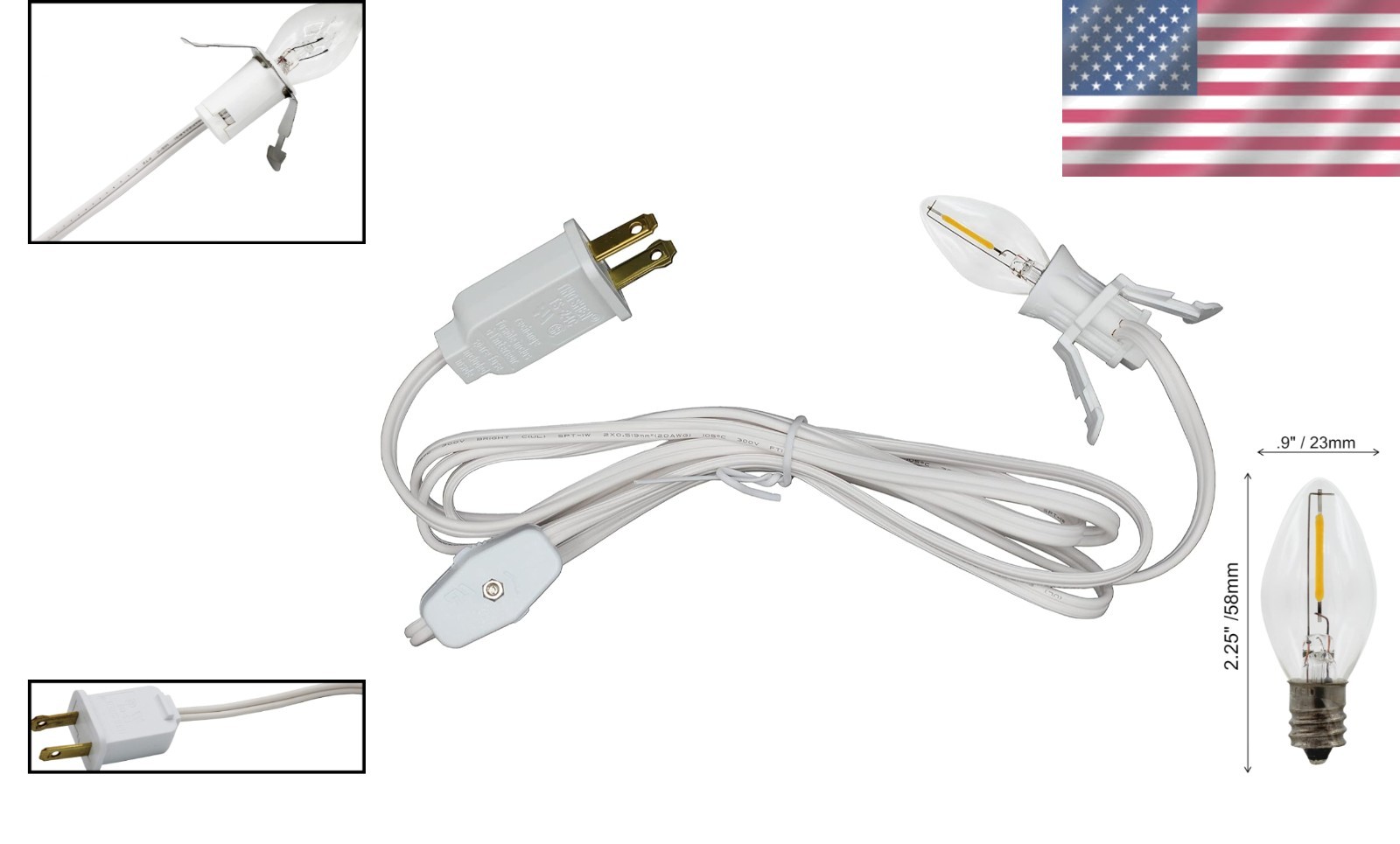 LED Lamp Cord Clip in Light Bulb for Christmas Village House Decor 6ft