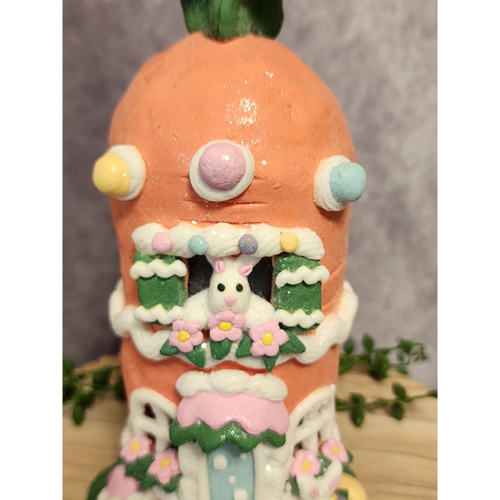 Easter Gingerbread House Figurine Carrot Bunny Glitter Resin 8.5″ Spring NEW
