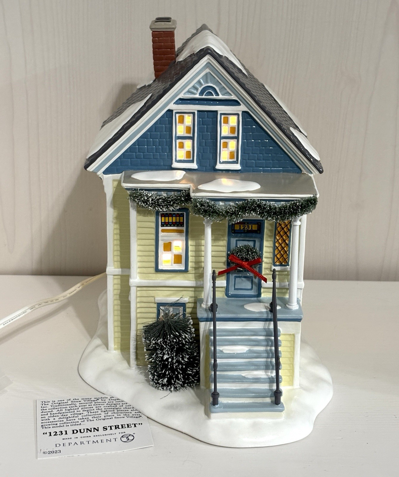 Department 56 Snow Village 1231 Dunn Street 2023 Lighted Yellow House 6011428