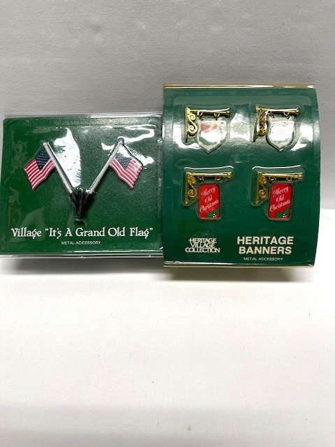 Dept 56 55263 54178 Heritage Village Christmas Banners & American Flags Metal