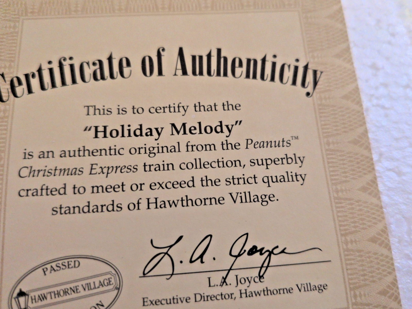 Peanuts Christmas Express Train Car Hawthorne Village “Holiday Melody” COA NIB