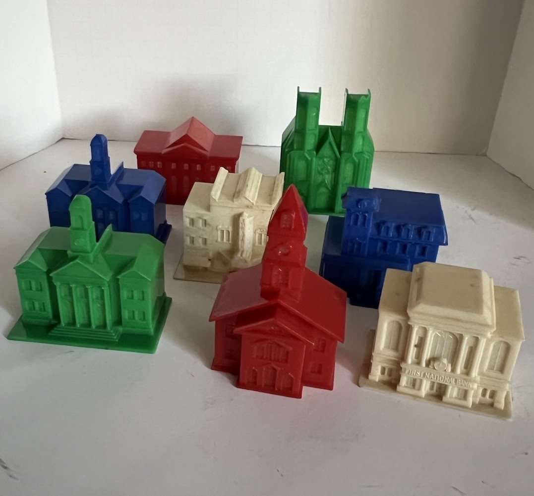 8 Vintage 50’s Hard Plastic Christmas Light Bulb Covers Church Cathedral House
