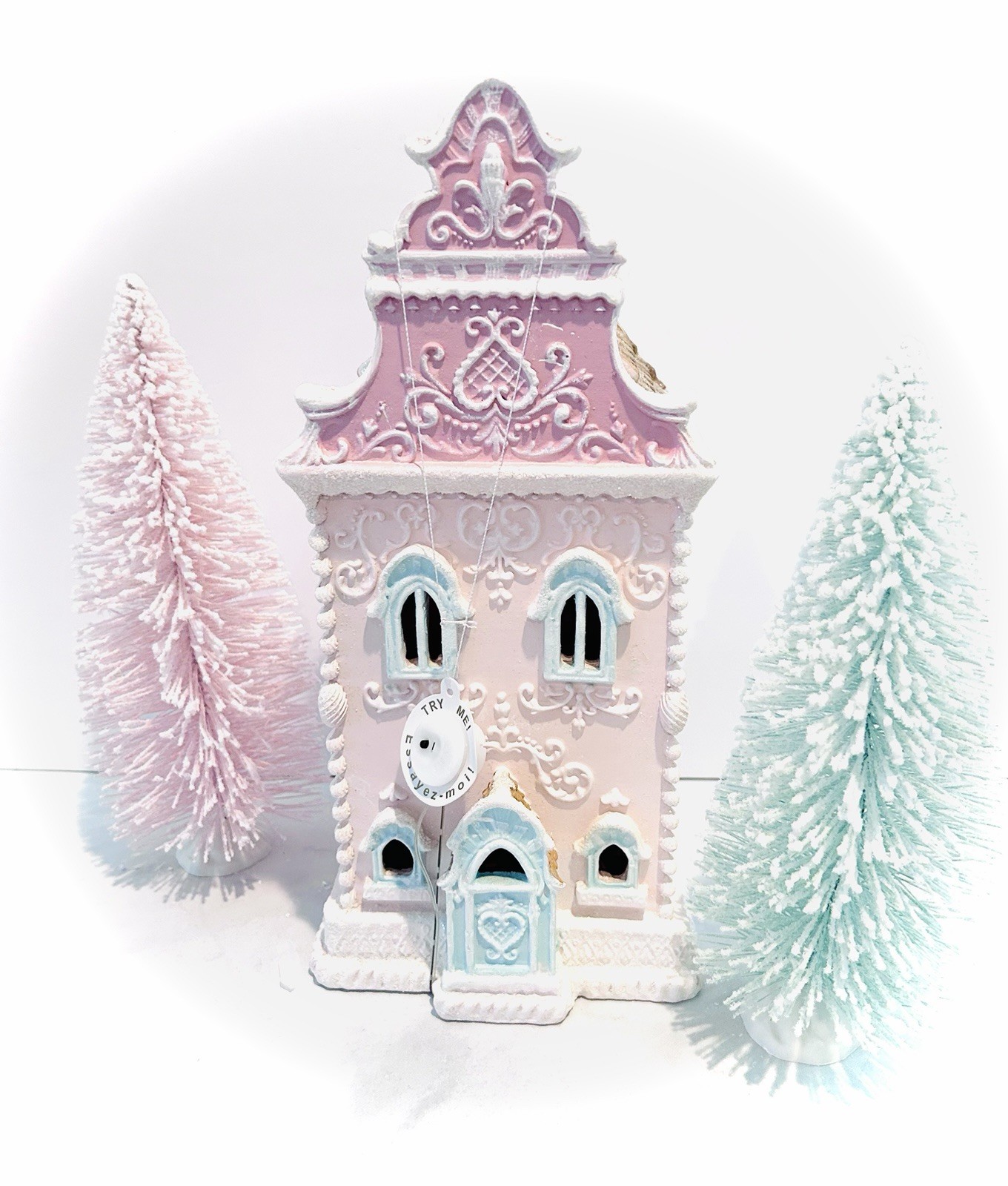 Pink Christmas Victorian Gingerbread House Light Up 13” NEW
