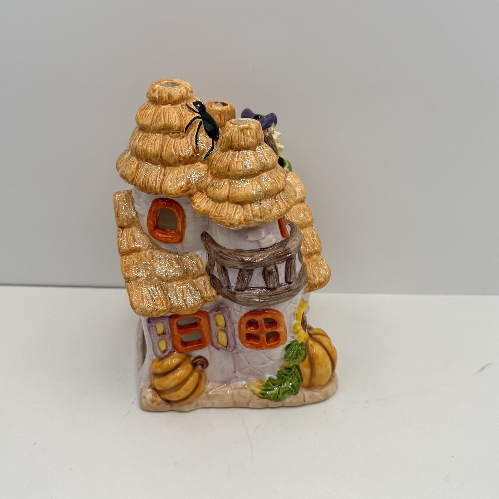 Halloween House Vintage Fall Tea Light Luminary Ceramic Scarecrow Spider Autumn
