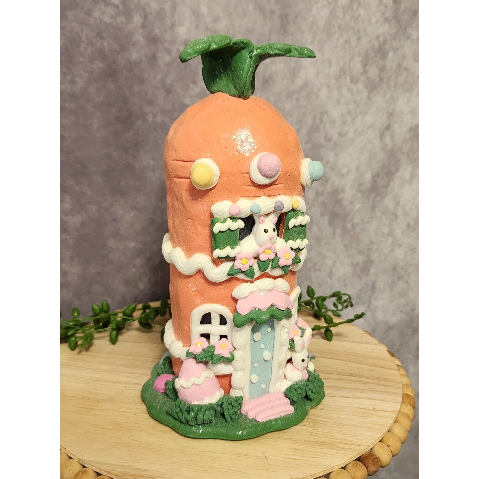 Easter Gingerbread House Figurine Carrot Bunny Glitter Resin 8.5″ Spring NEW