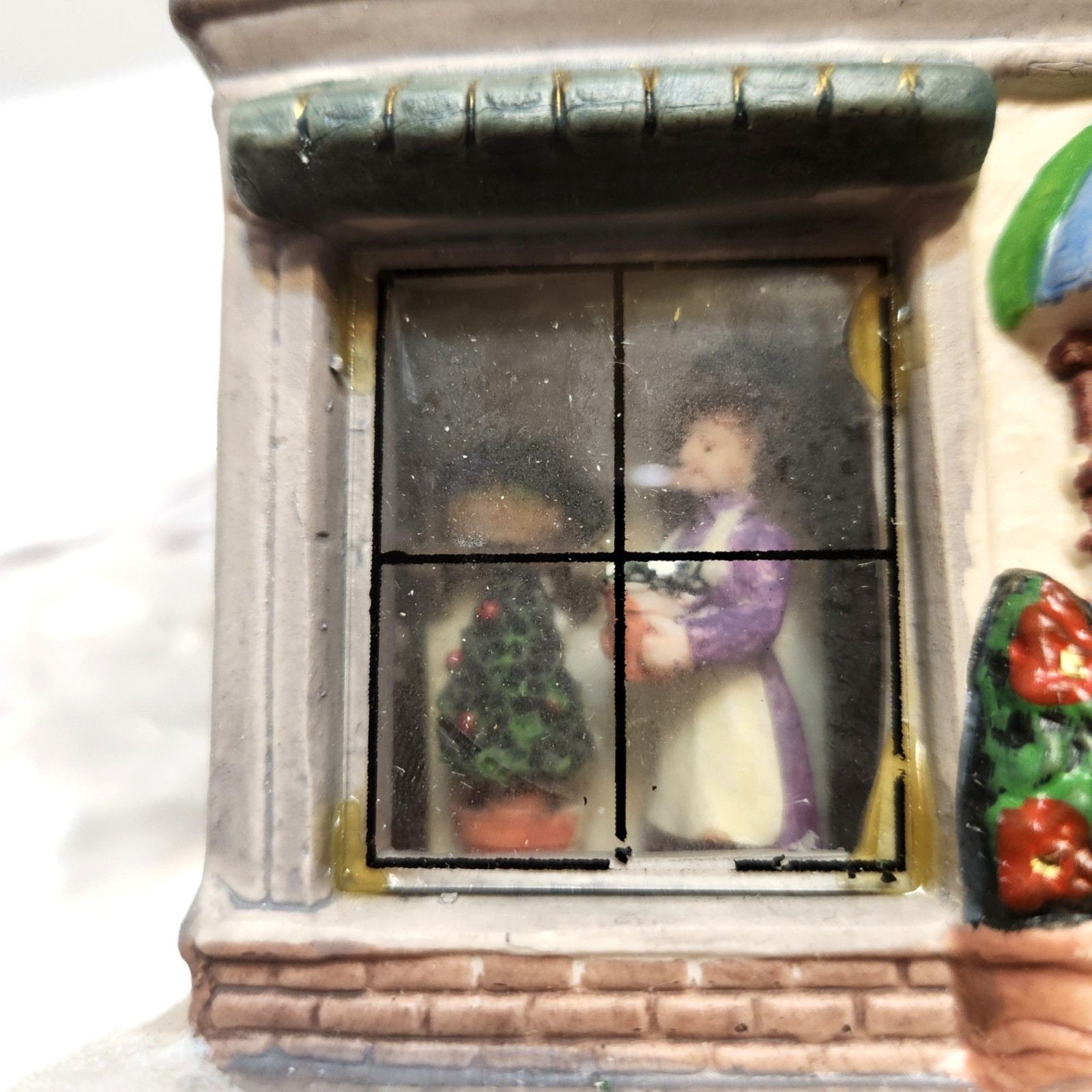 Hand-Painted Ceramic Flower Shop Christmas Village Figurine With Glitter Accents