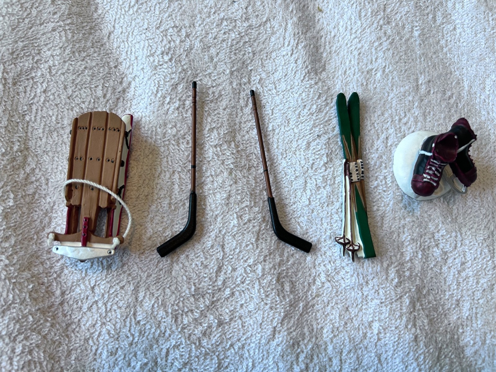 dept 56 winter sports-skis, skates, hockey sticks, sled-No Box