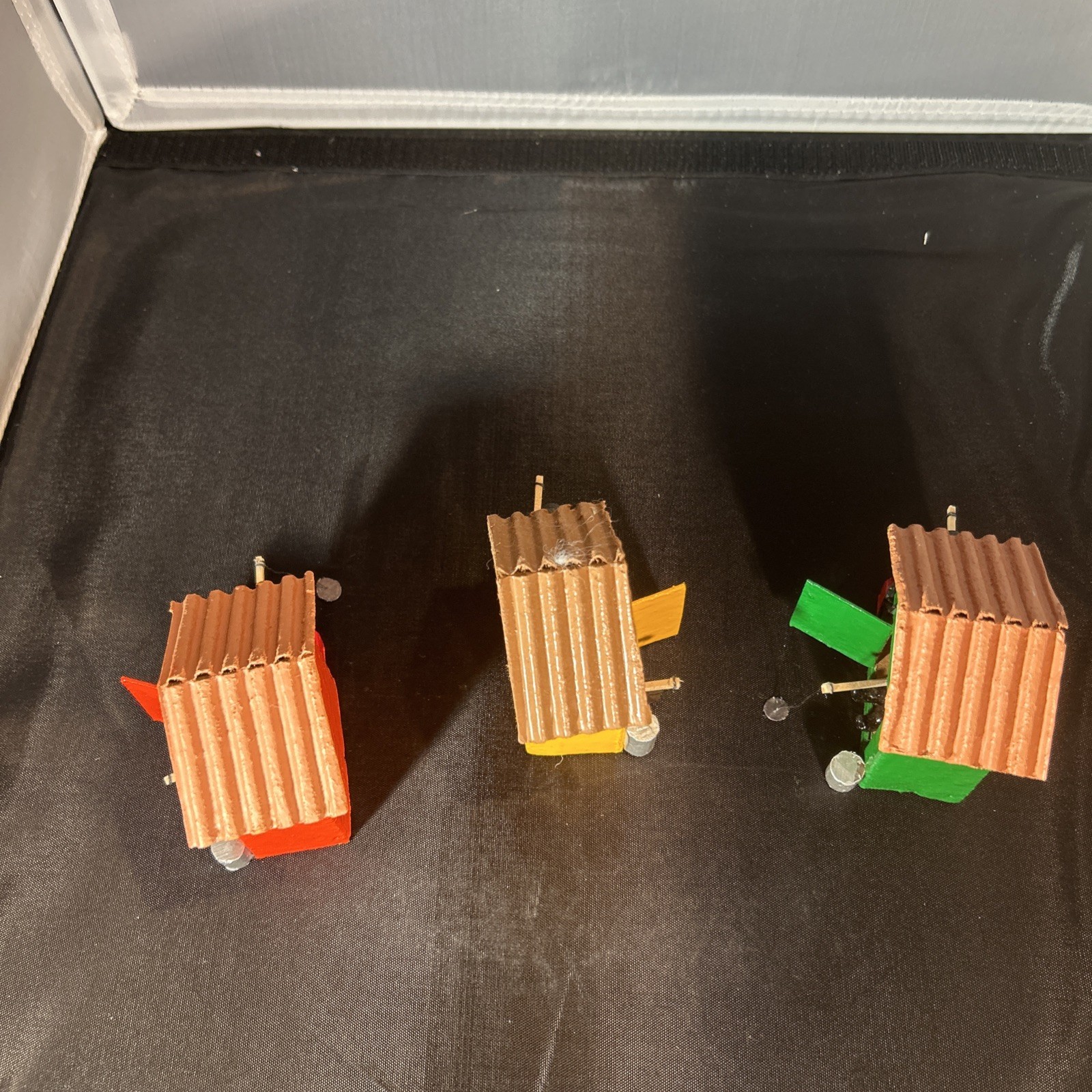 3 Vintage 80’s Painted Wood Christmas Village Ice Shanty W/Fishermen Folk Art 3”