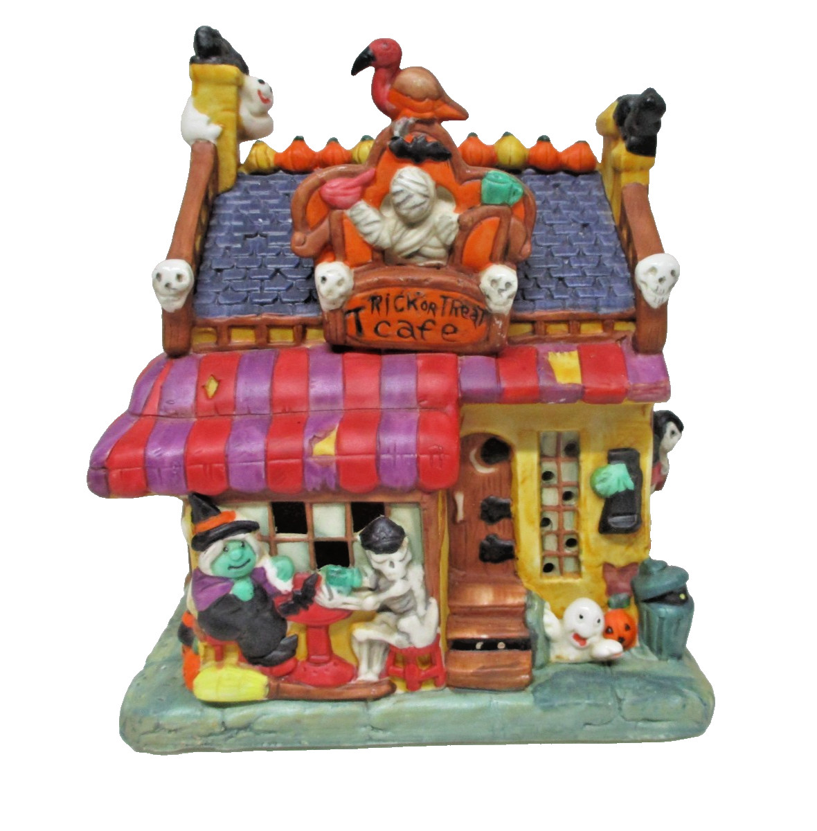Trick or Treat Cafe Lighted Porcelain House Halloween Figurine 90’s