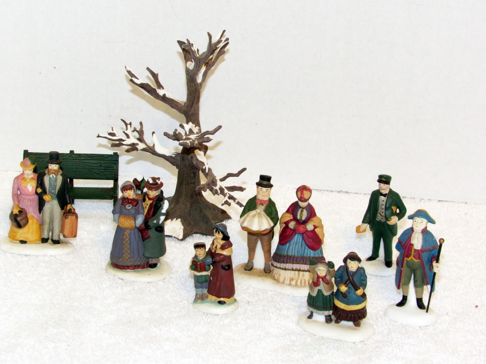 Dept. 56 Bare Tree W/Snow, Park Bench & Seven 2.5 in. Figurines