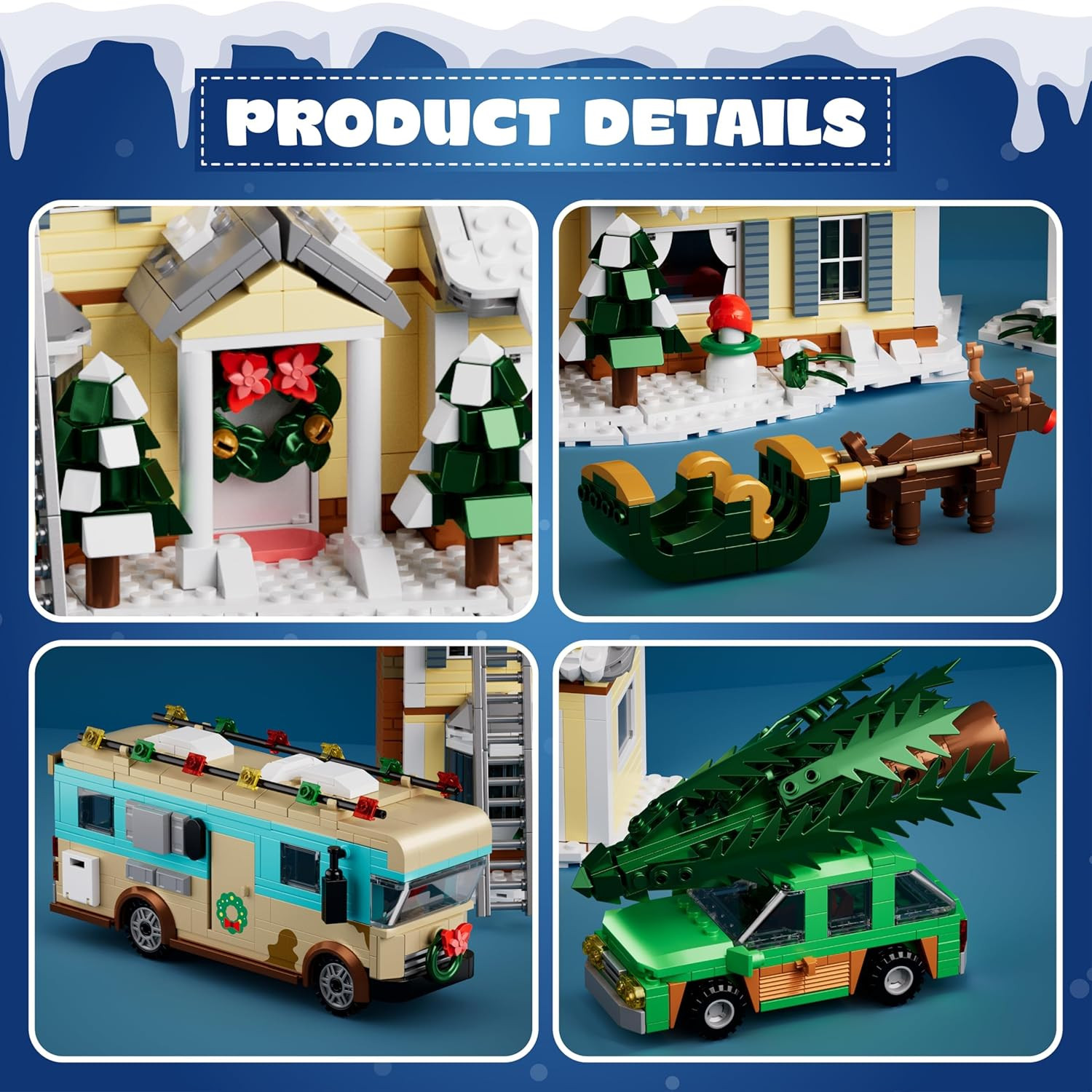 Christmas Holiday House Building Set, 5 in 1 Model Buildings Kits Snow Village &