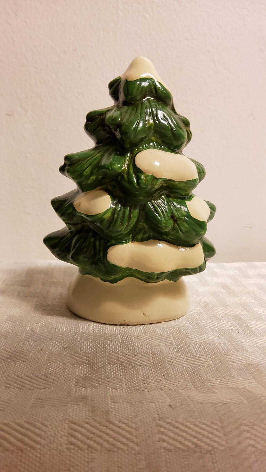 1987 Lefton Colonial Village Ceramic Snowy Christmas Tree 3.75 In.