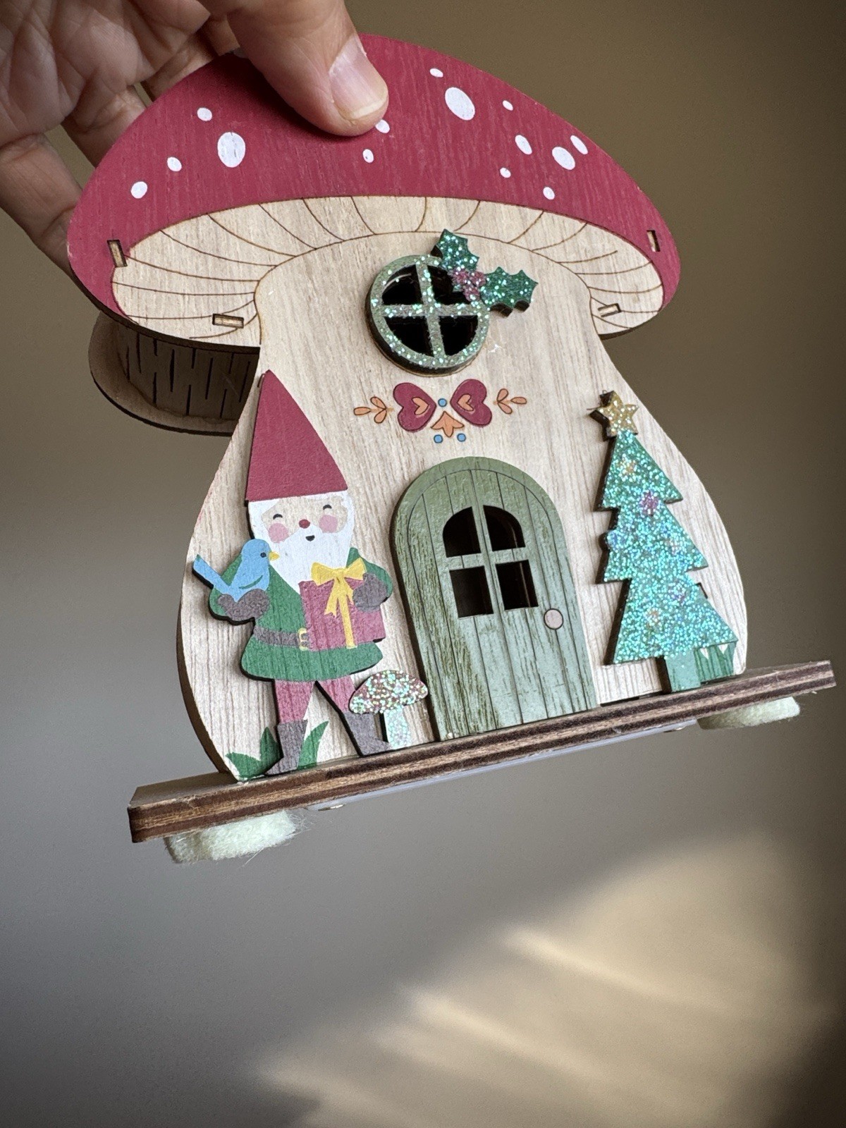 Laser Cut Mini Wood Mushroom House LED Light Up Decor World market Christmas New