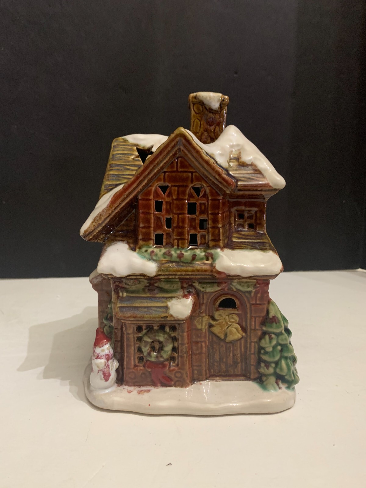 Kohl’s Ceramic Christmas Tealight House Wreath and Snowman by Door