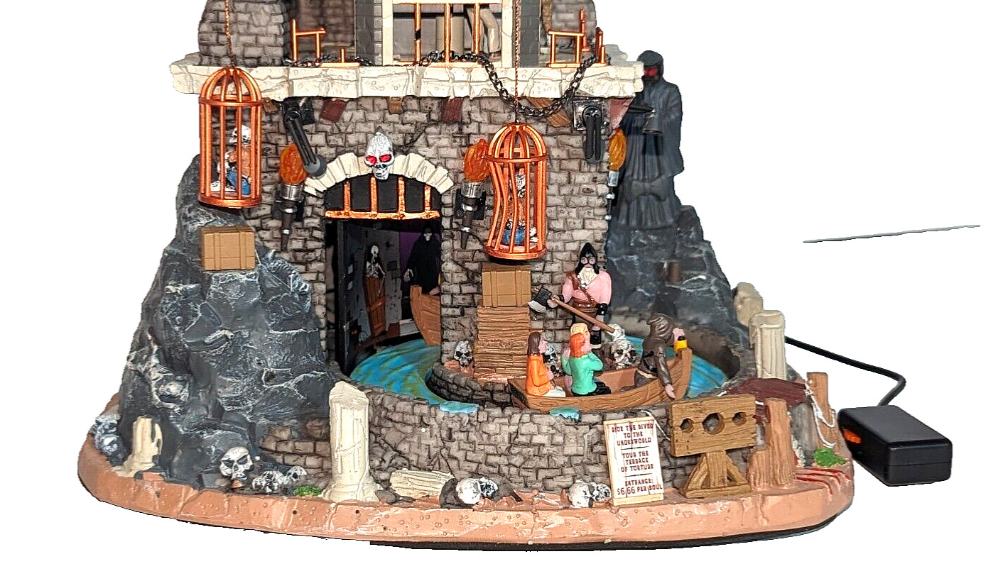 Lemax Spooky Town Dungeon of Terror Dragon Skeletons Animated Light Sound #35009