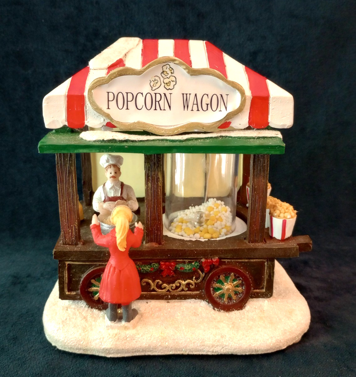 St Nicholas Square Popcorn Wagon w/ Light Moving Popping Corn Christmas Village
