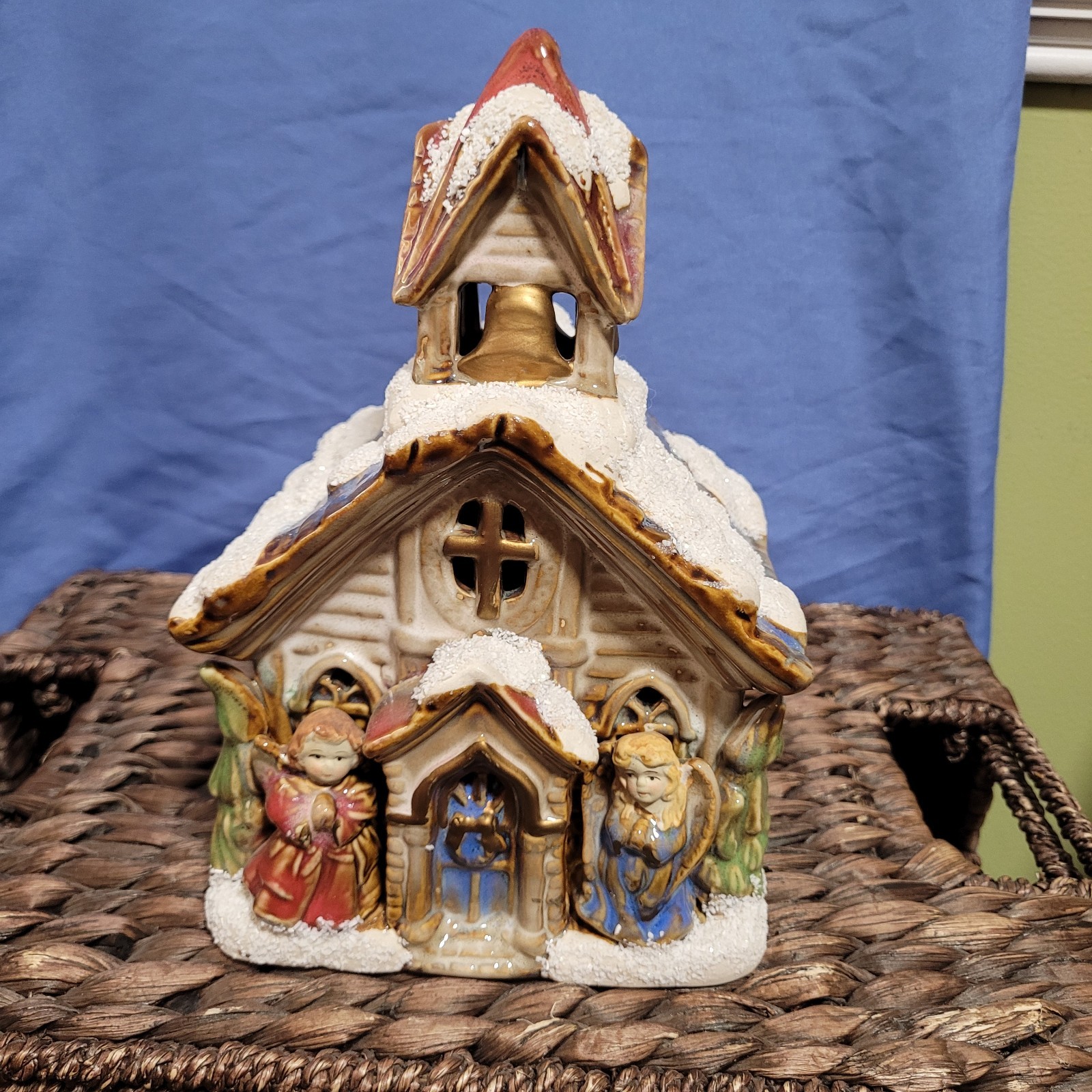 DOLGencorp Glazed Ceramic Church With Angels Christmas Holiday Home Decor