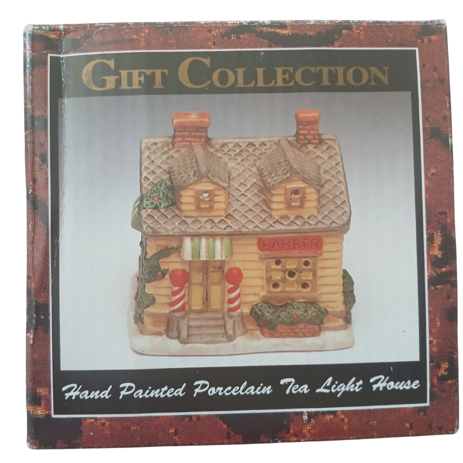 Gift Collection Hand Painted Porcelain Tea Light House Small Town Barber Shop