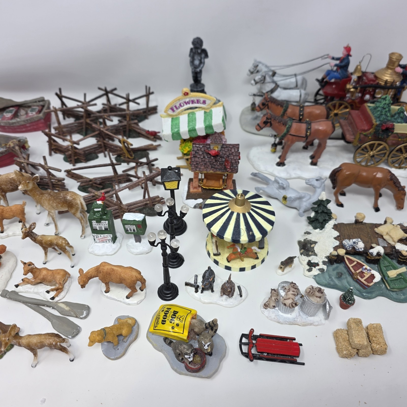 Lot of 35 Mini Resin Christmas Village Figurines Animals and Objects Accessories
