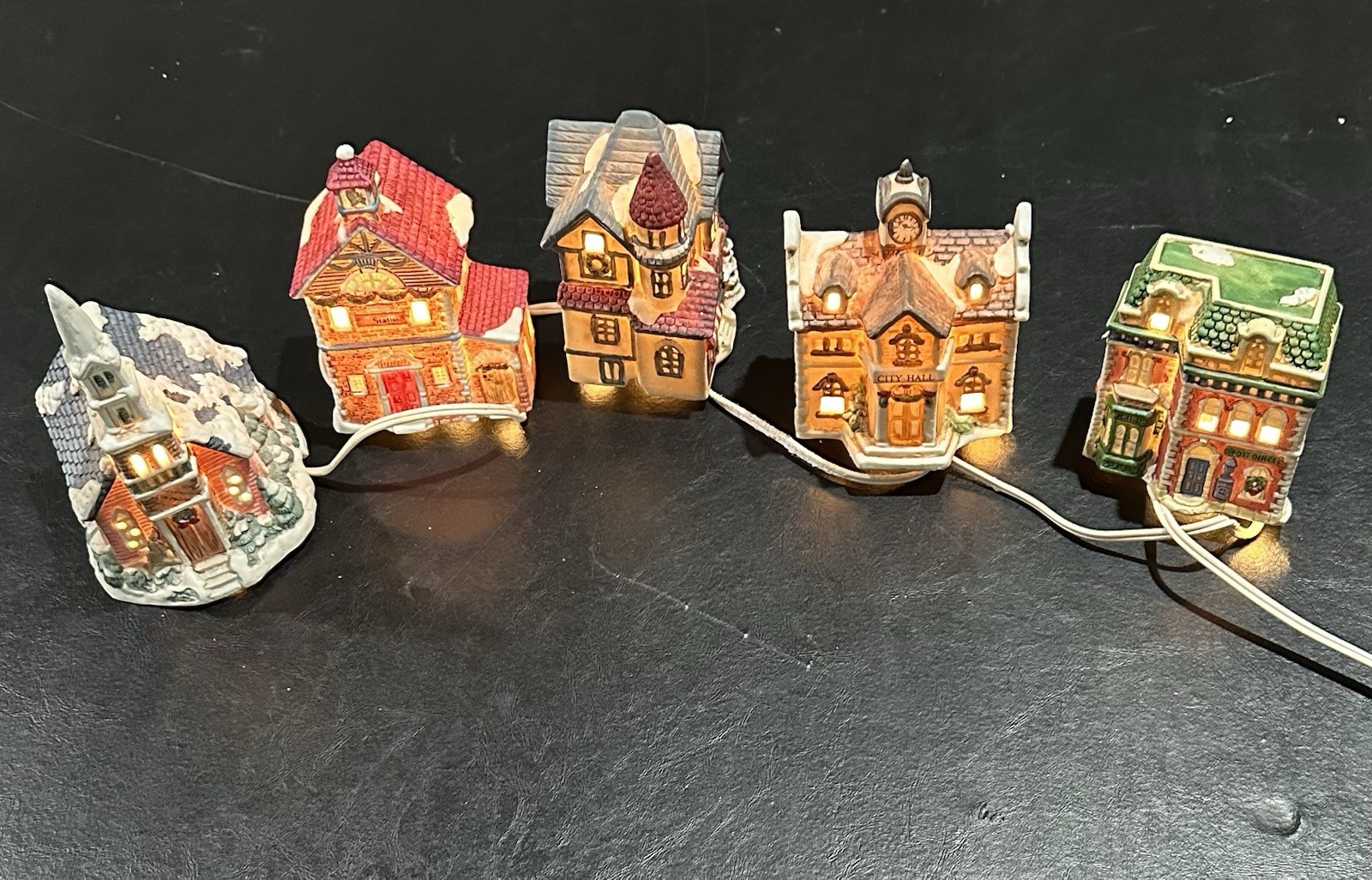 Mervyns 1993 Christmas Village Square 5 Piece Miniature House Christmas Set